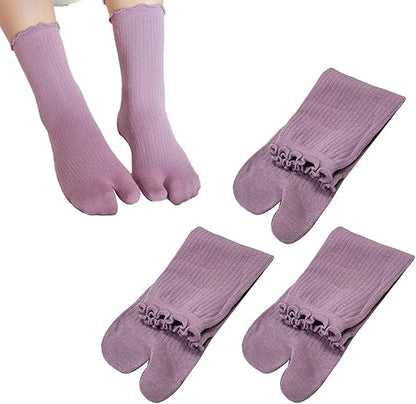 3 Pairs Women's Split Toe Slipper Socks Purple.
