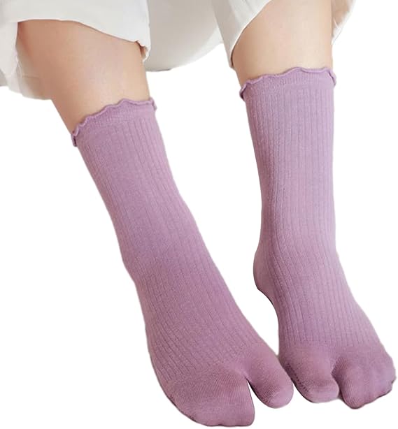 3 Pairs Women's Split Toe Slipper Socks Purple.
