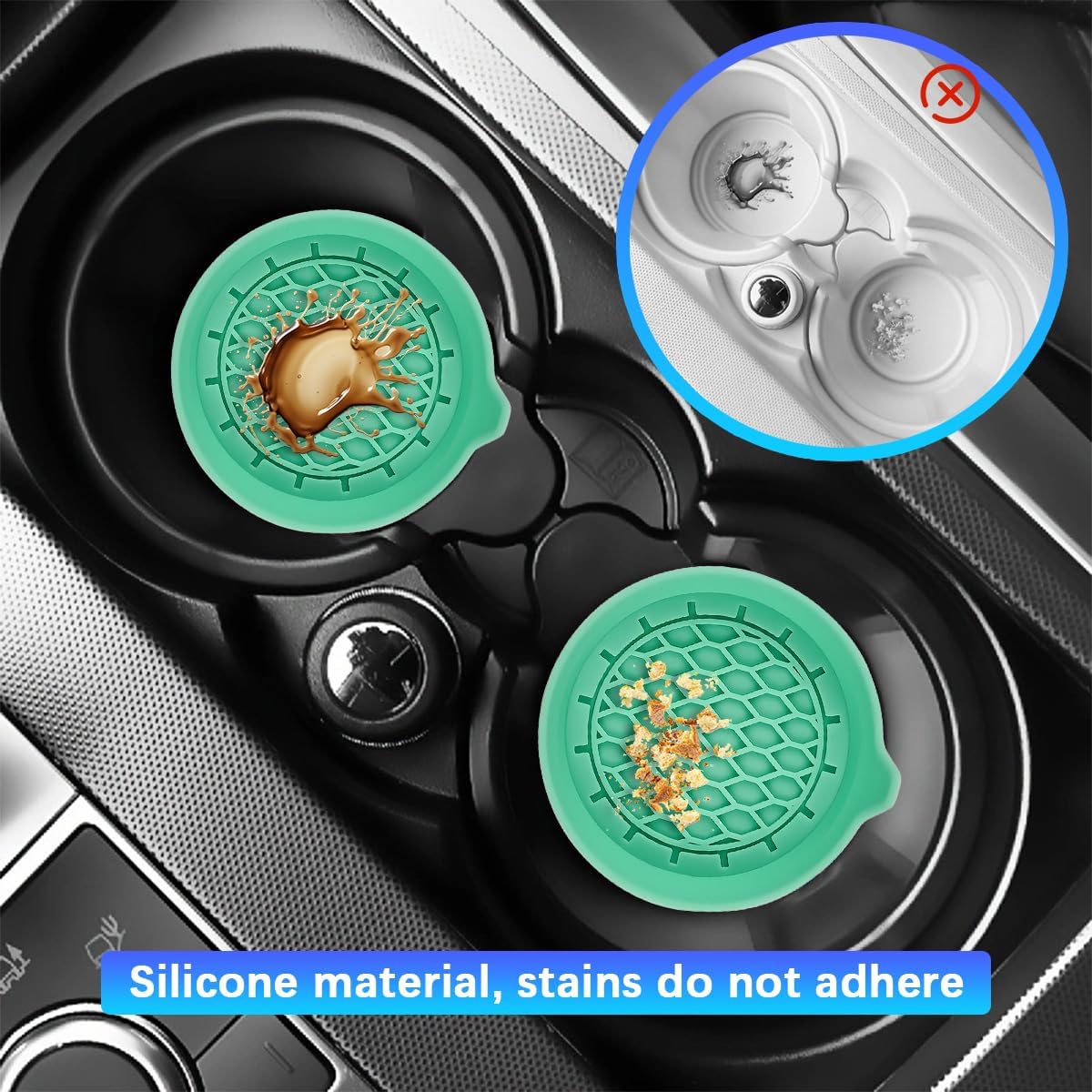 Car Silicone Anti-Slip Mats - Interior Accessories - Green - Pack of 4.
