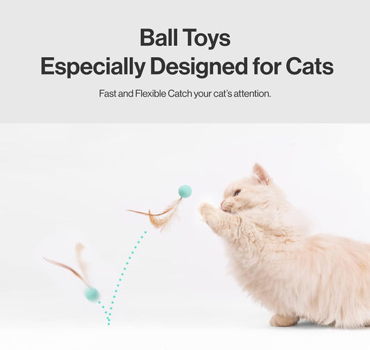 Cat Toy Bouncy Ball with Feathers Interactive Play Ball for Kittens & Adult Cats Pack of 3.
