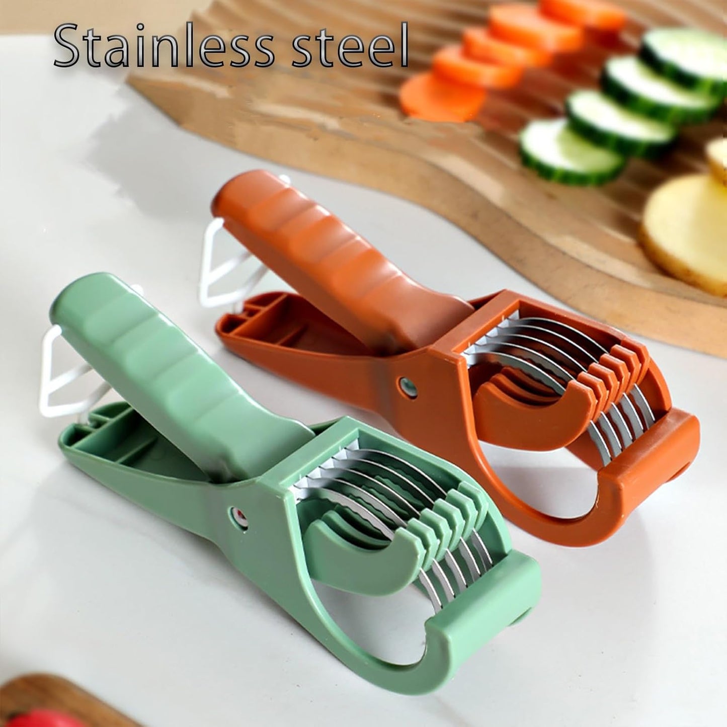 Adjustable Mandoline Slicer with Handle and Safety Guard - Cuts 6 Slices at Once - Vegetable Cutter for Cucumber Carrot Potato - 2 Pack