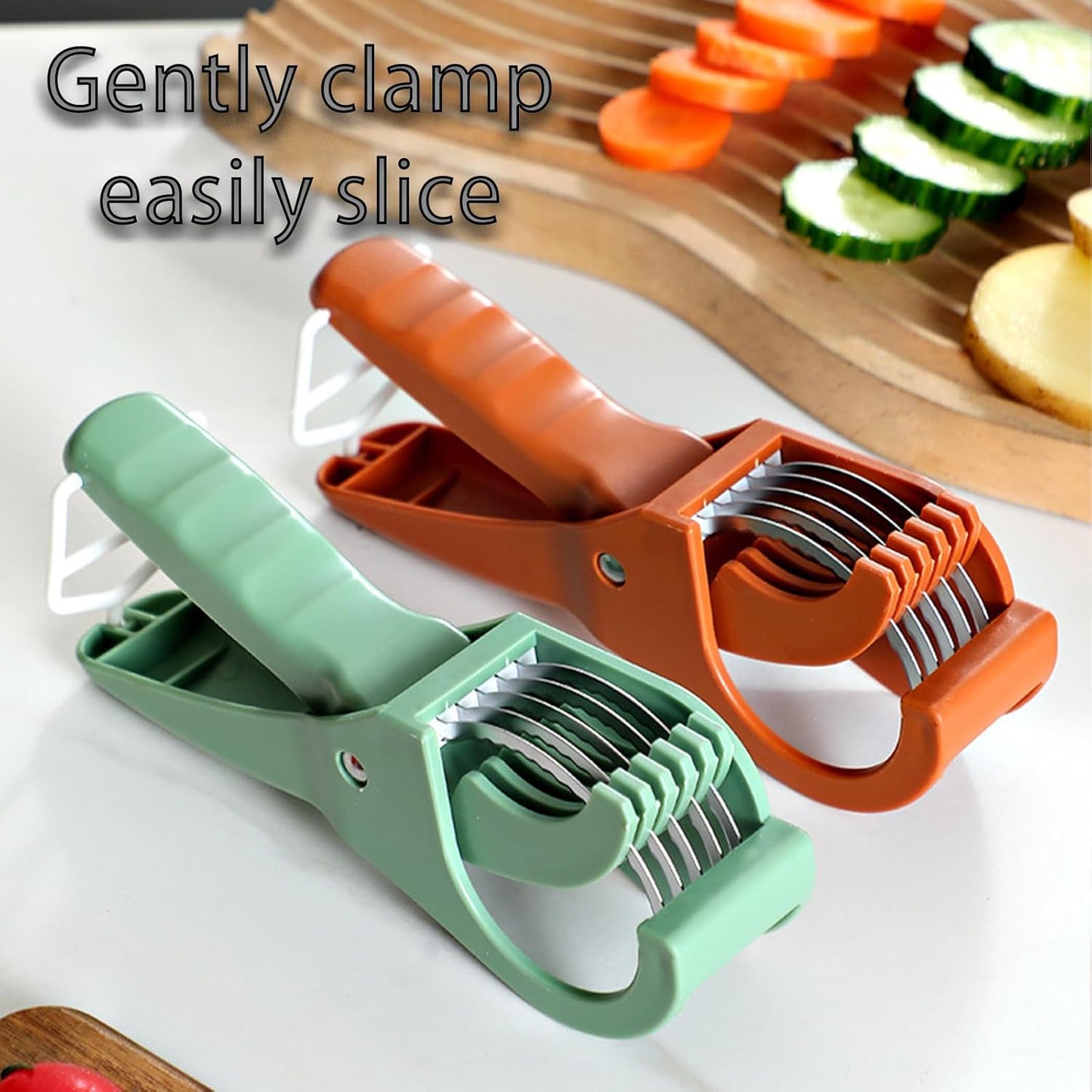 Adjustable Mandoline Slicer with Handle and Safety Guard - Cuts 6 Slices at Once - Vegetable Cutter for Cucumber Carrot Potato - 2 Pack