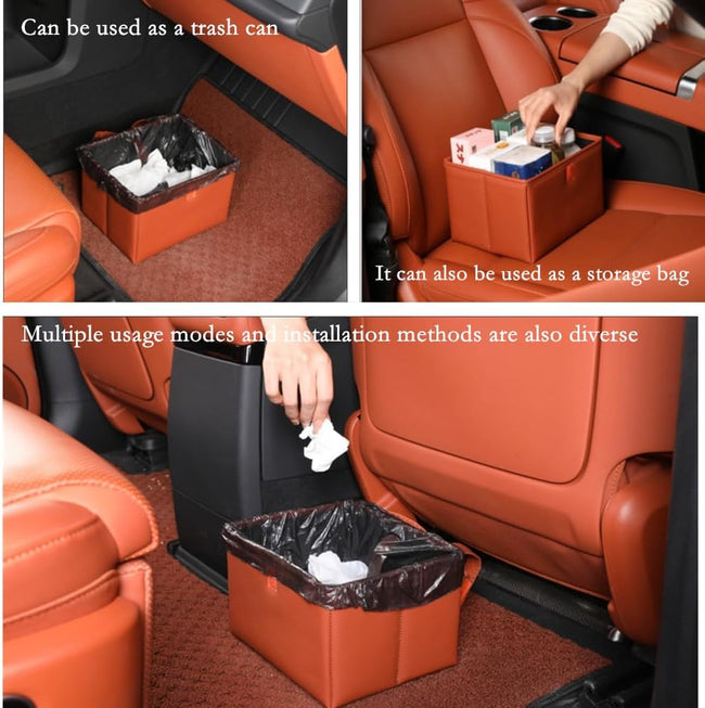 Foldable Car Trash Bin & Organizer Leakproof Waterproof PU Leather Orange Main Image
