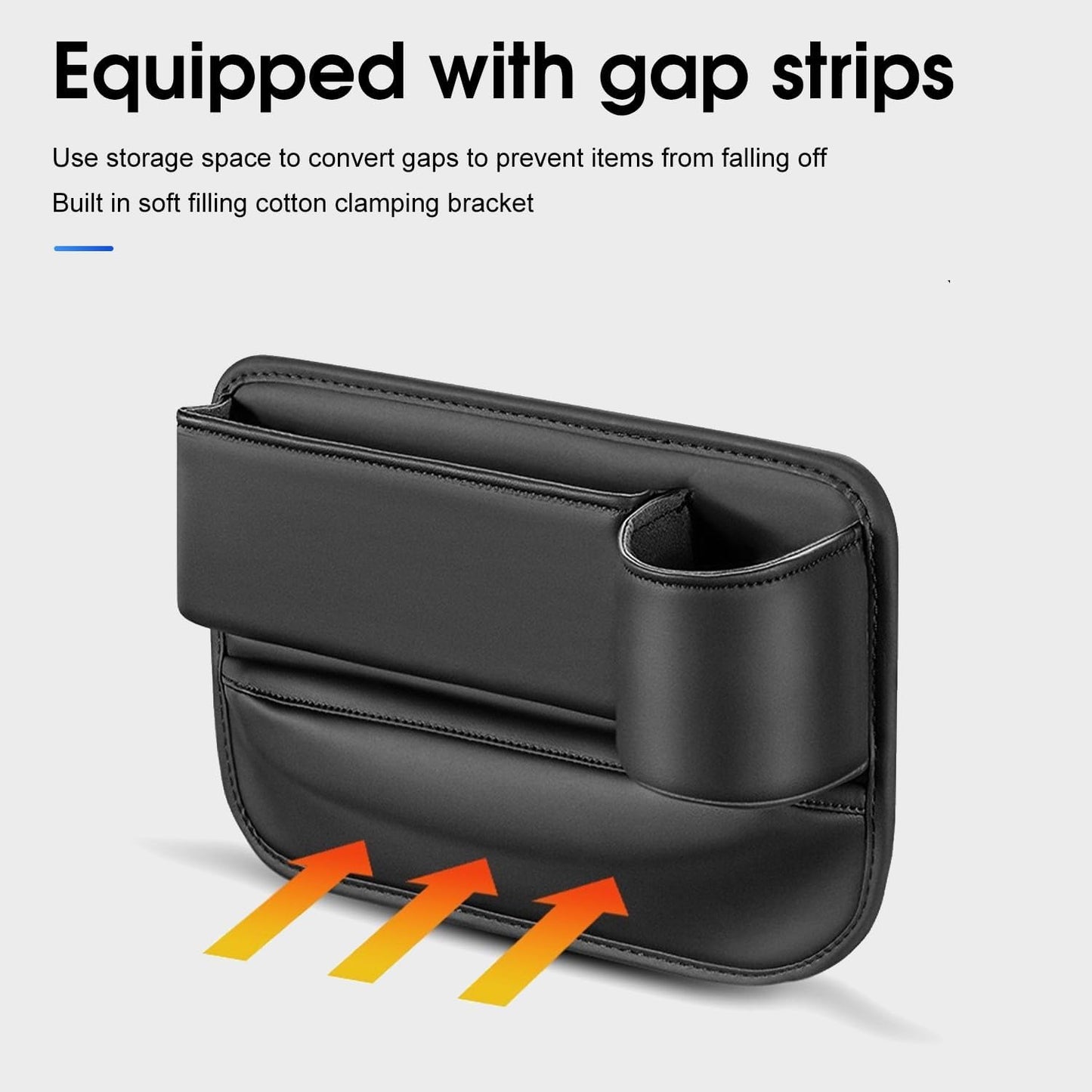 Car Seat Organizer with Cup Holder - Storage Compartment Between Seats - Seat Filler - PU Leather - Black - Set of 1.