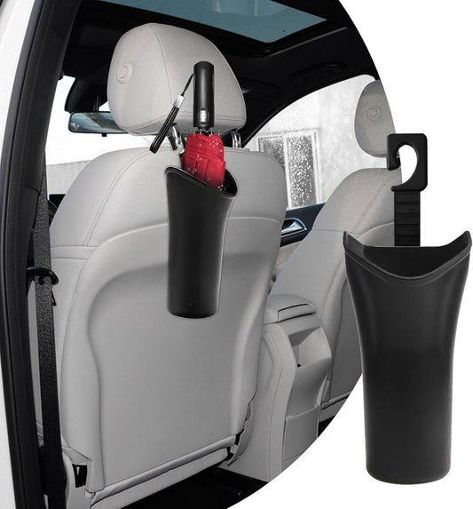 Car Trash Bin & Organizer - Under Seat or Center Console Storage Box with Umbrella Holder - Black - Set of 1.