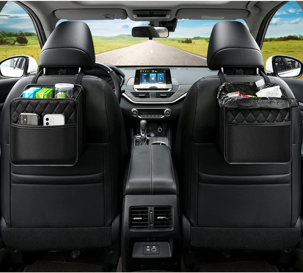 Car Seat Organizer 2 Pack - Black Backrest Storage Bag with Pockets - Car Interior Accessory.