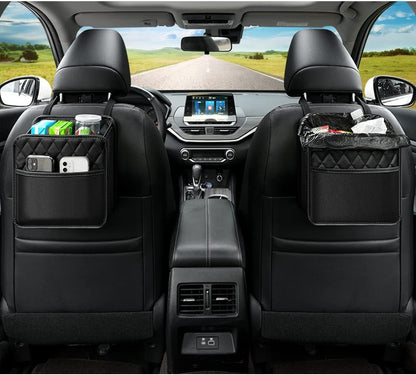Car Seat Organizer 2 Pack - Black Backrest Storage Bag with Pockets - Car Interior Accessory.