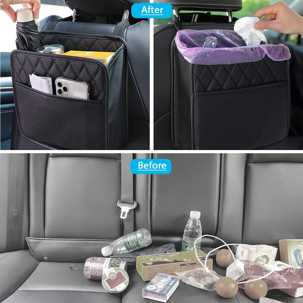Car Seat Organizer 2 Pack - Black Backrest Storage Bag with Pockets - Car Interior Accessory.
