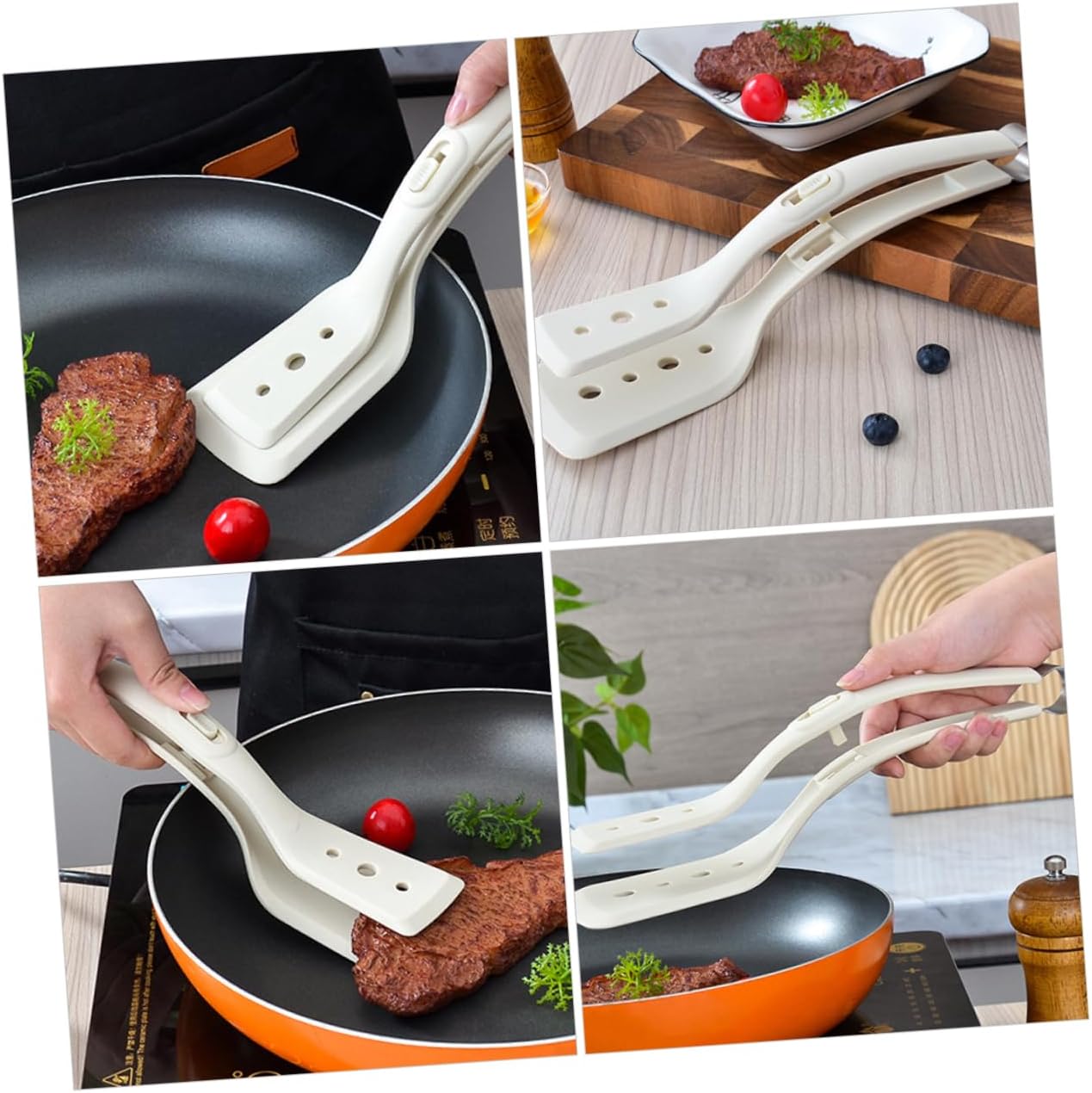 2-in-1 Silicone Spatula Tong Set of 2 Heat Resistant for Flipping and Serving