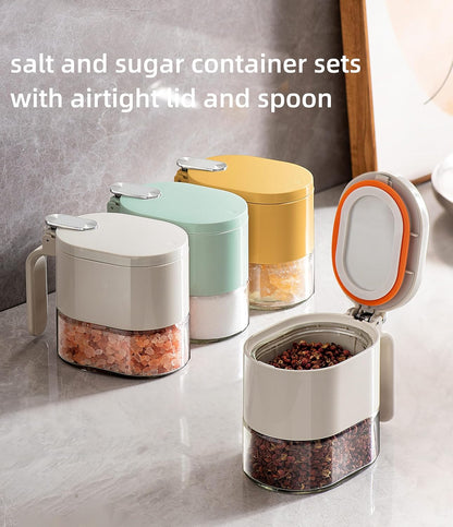 2 Piece Stylish Airtight Herb Jars with Spoon in Lid for Sugar & Salt