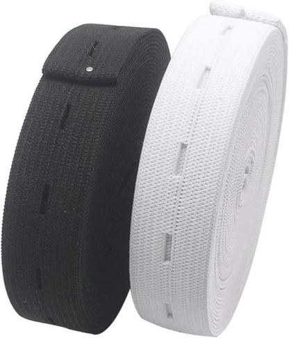 2 Pack Adjustable Elastic Waistbands 5 Meters Black & White Universal Fit for Pants All Sizes Clothing.