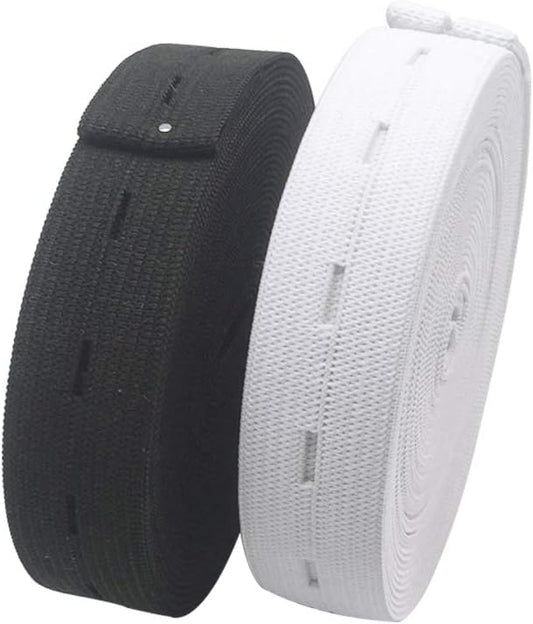 2 Pack Adjustable Elastic Waistbands 5 Meters Black & White Universal Fit for Pants All Sizes Clothing.