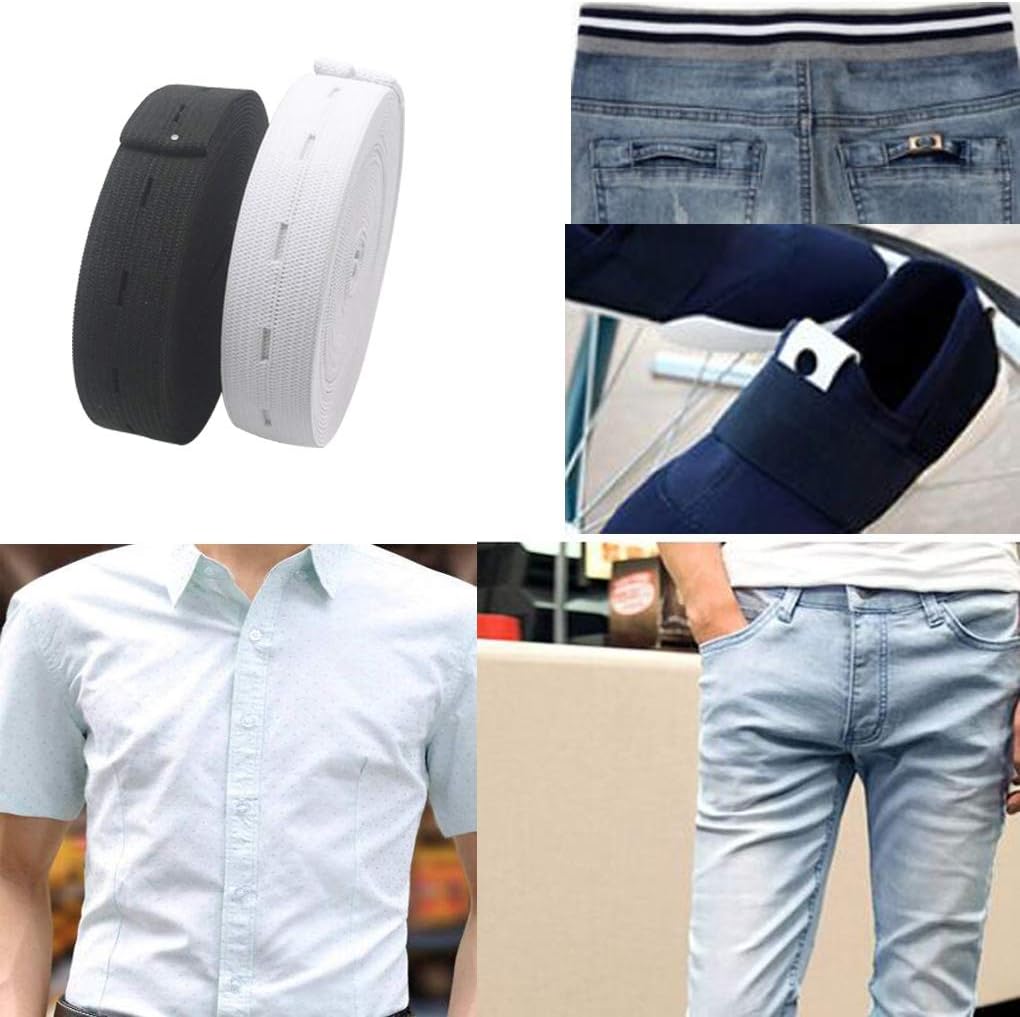 2 Pack Adjustable Elastic Waistbands 5 Meters Black & White Universal Fit for Pants All Sizes Clothing.