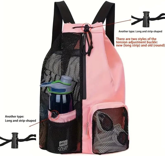 Large Mesh Gym Bag with Waterproof Compartment - Beach & Festival Backpack with Wet/Dry Separation Main Image