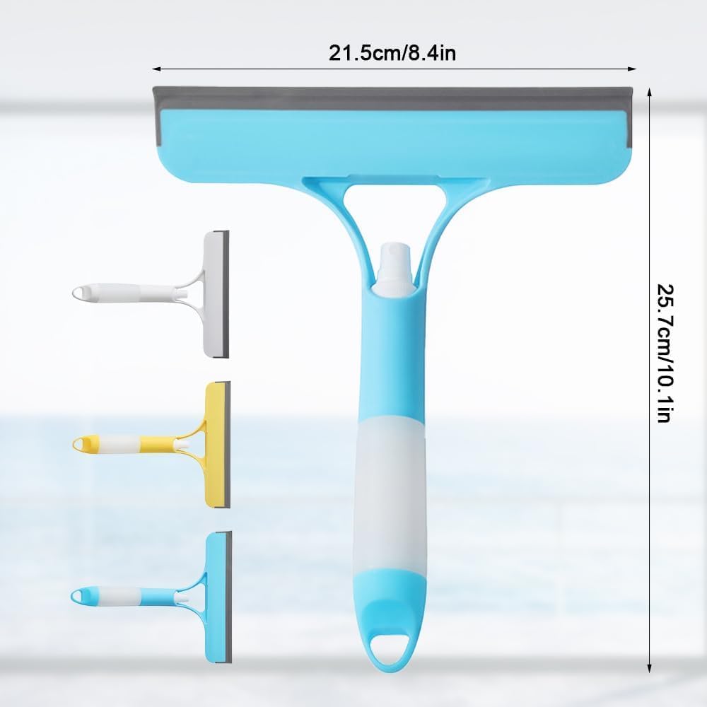3-in-1 Window Wiper with Spray - Squeegee, Washer & Microfiber Cleaner for Streak-Free Windows, Showers & Cars - Set of 1.