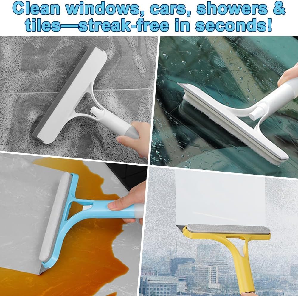 3-in-1 Window Wiper with Spray - Squeegee, Washer & Microfiber Cleaner for Streak-Free Windows, Showers & Cars - Set of 1.