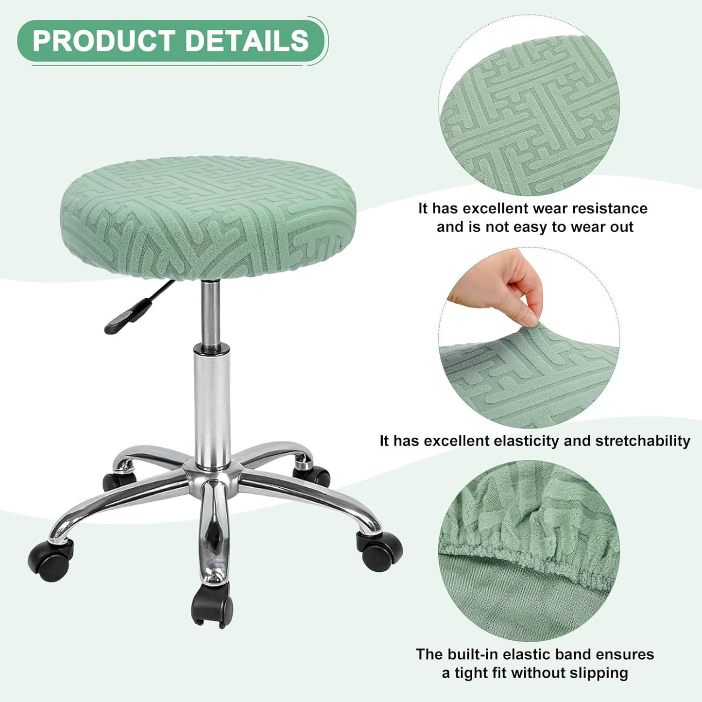Elastic Chair Cover Round 30-36cm Mint Green Washable Stretchable Stool Cover