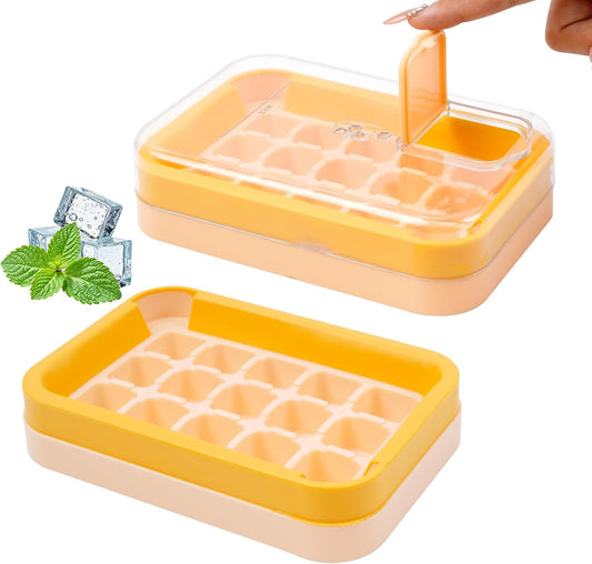 2-in-1 Ice Cube Tray with Lid Easy Release One Press Ice Mold Set for Freezer.