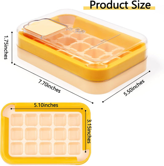 2-in-1 Ice Cube Tray with Lid Easy Release One Press Ice Mold Set for Freezer.