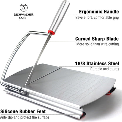 Stainless Steel Cheese Slicer with Cutting Wire and Measurement Markings for Precise Slices & Cubes - Ideal for Charcuterie Boards - Set of 1