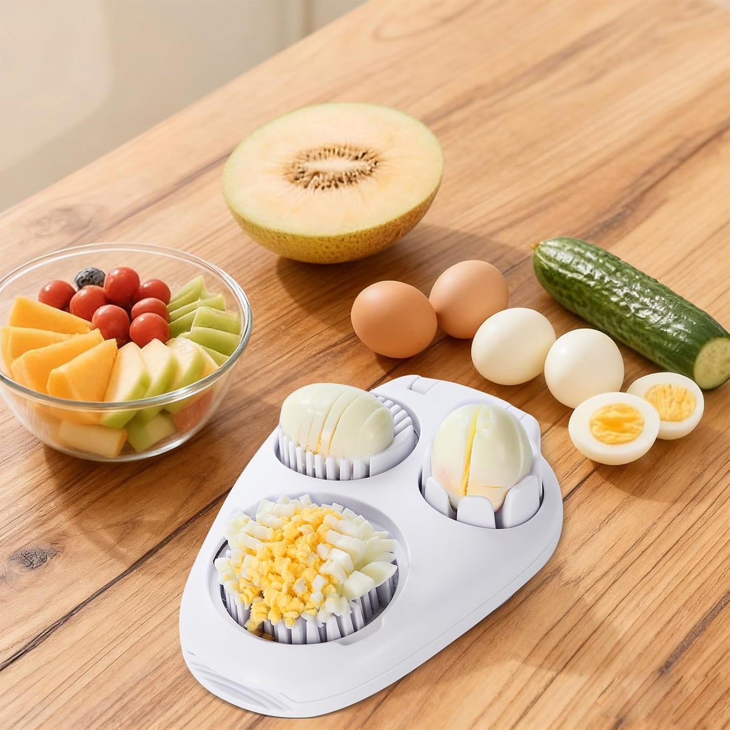 3-in-1 Egg Slicer - Perfect Slices & Chunks - Multifunctional Cutter for Eggs Soft Fruits and Vegetables