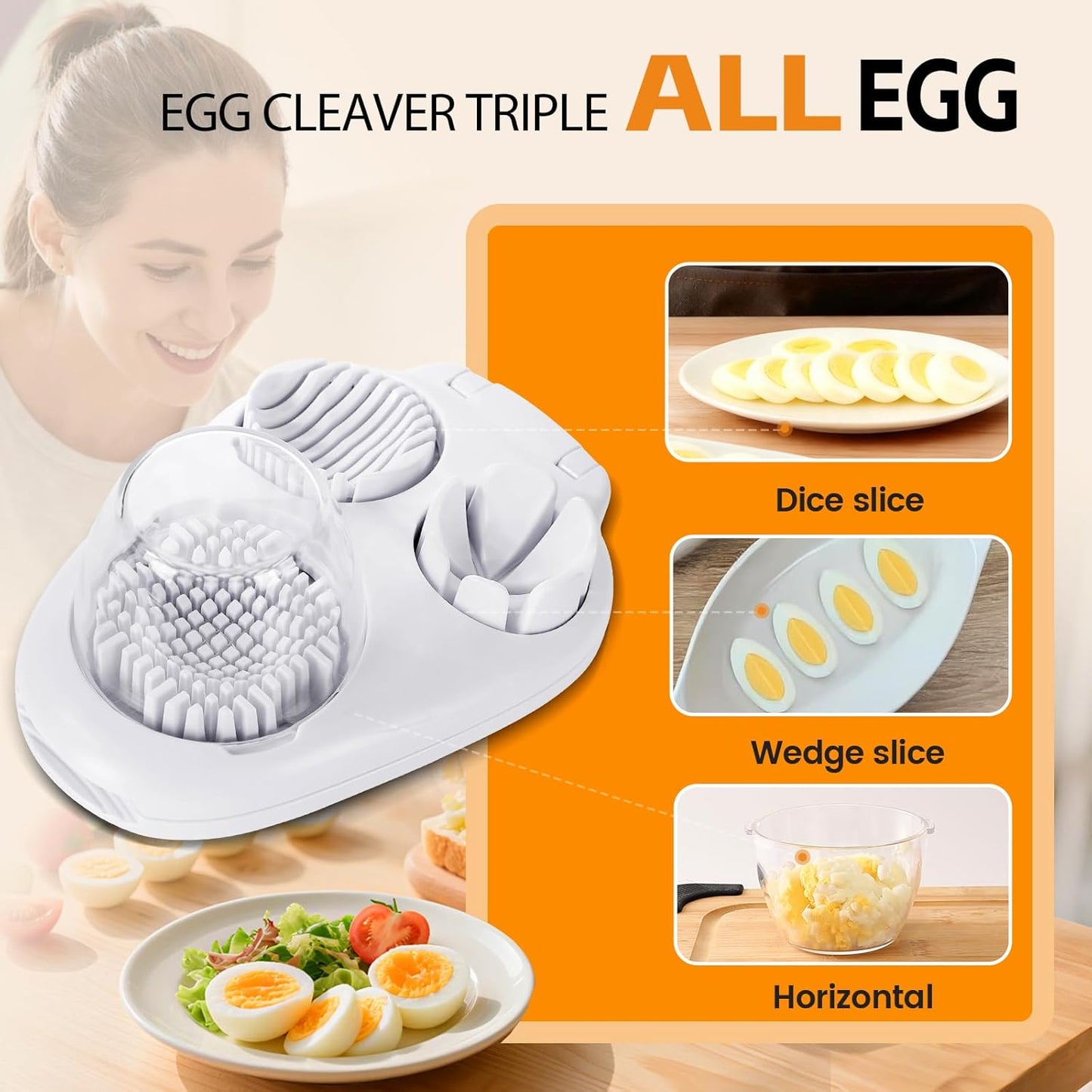 3-in-1 Egg Slicer - Perfect Slices & Chunks - Multifunctional Cutter for Eggs Soft Fruits and Vegetables