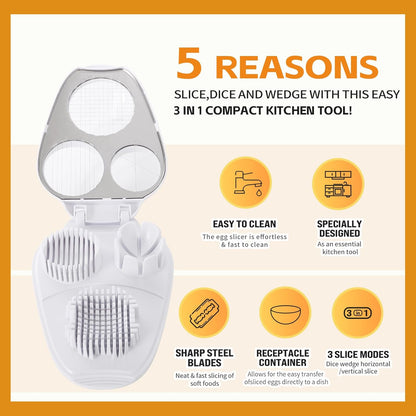 3-in-1 Egg Slicer - Perfect Slices & Chunks - Multifunctional Cutter for Eggs Soft Fruits and Vegetables