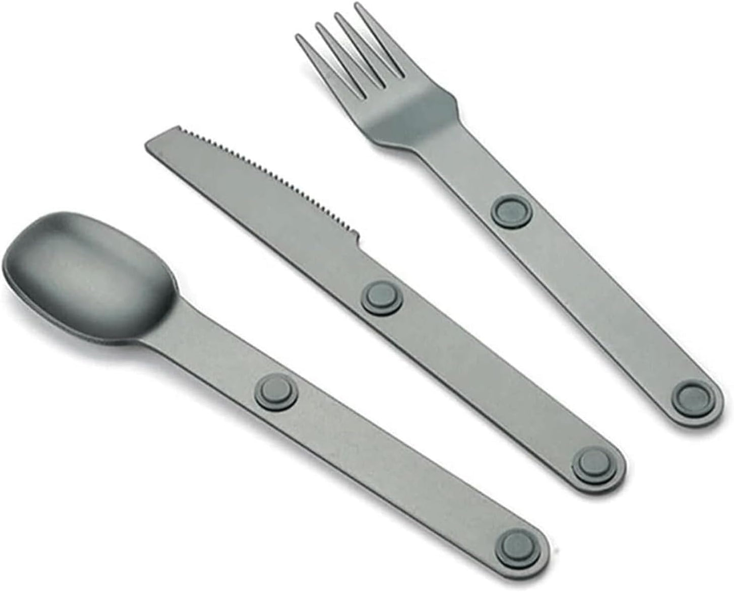 Magnetic Camping Cutlery Set 3 Piece Aluminium - Lightweight Fork Knife Spoon - Compact Outdoor Picnic Utensils Grey.