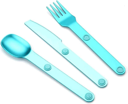 Magnetic Camping Cutlery Set 3 Piece Aluminium - Lightweight Fork Knife Spoon - Compact Outdoor Picnic Utensils Grey.