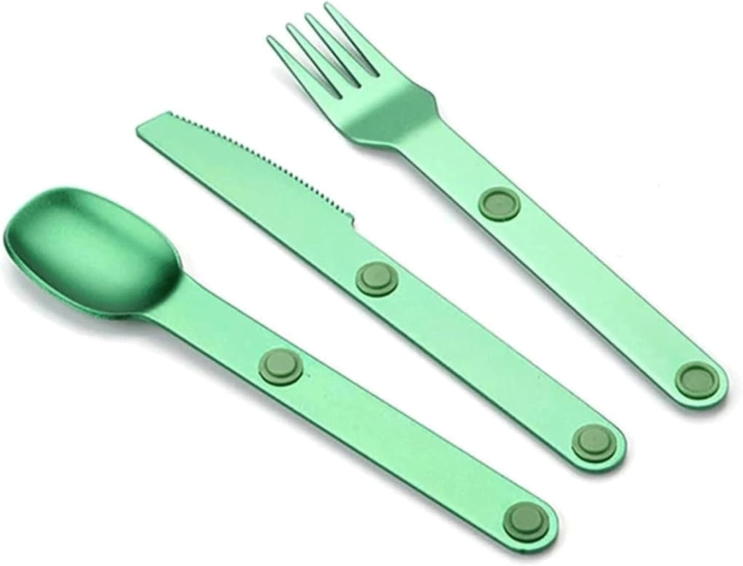 Magnetic Camping Cutlery Set 3 Piece Aluminium - Lightweight Fork Knife Spoon - Compact Outdoor Picnic Utensils Grey.