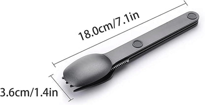Magnetic Camping Cutlery Set 3 Piece Aluminium - Lightweight Fork Knife Spoon - Compact Outdoor Picnic Utensils Grey.