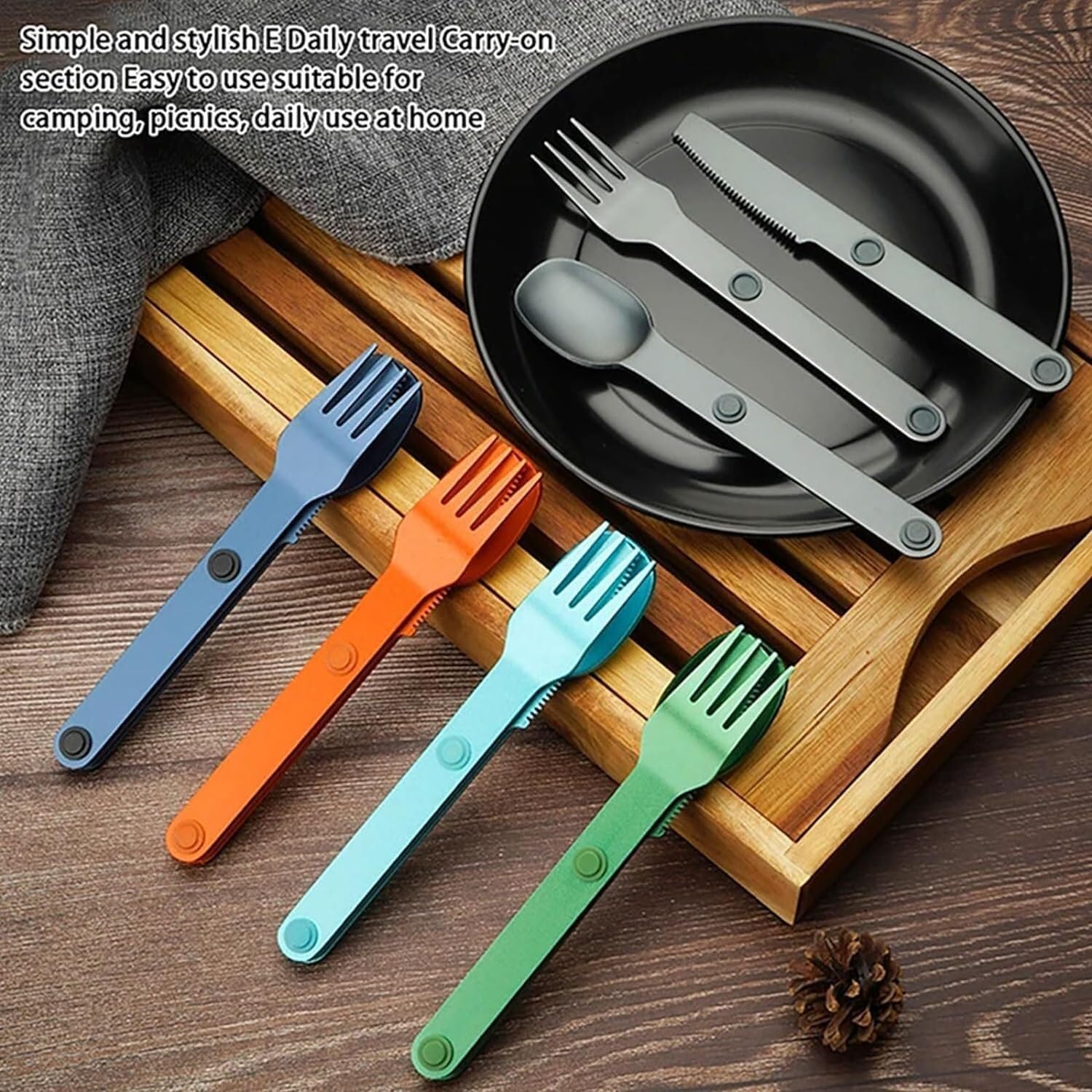 Magnetic Camping Cutlery Set 3 Piece Aluminium - Lightweight Fork Knife Spoon - Compact Outdoor Picnic Utensils Grey.
