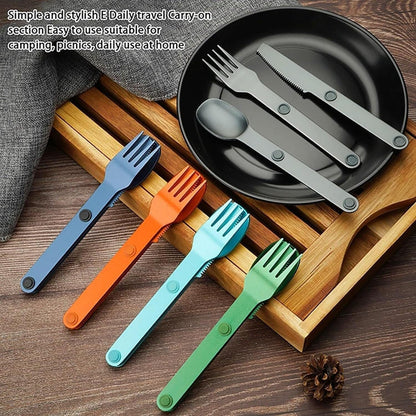 Magnetic Camping Cutlery Set 3 Piece Aluminium - Lightweight Fork Knife Spoon - Compact Outdoor Picnic Utensils Grey.