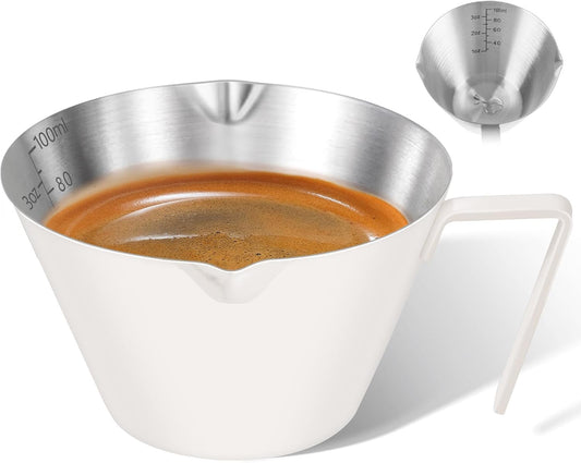 Stainless Steel Double Wall Espresso Cup with Handle 100ml Weighable Coffee Beans Measuring Cup.