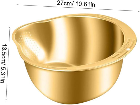 2-Piece Stainless Steel Rice Washing Strainer Set with Thickened Fine Mesh for Fruits Vegetables Easy to Clean Kitchen Colander