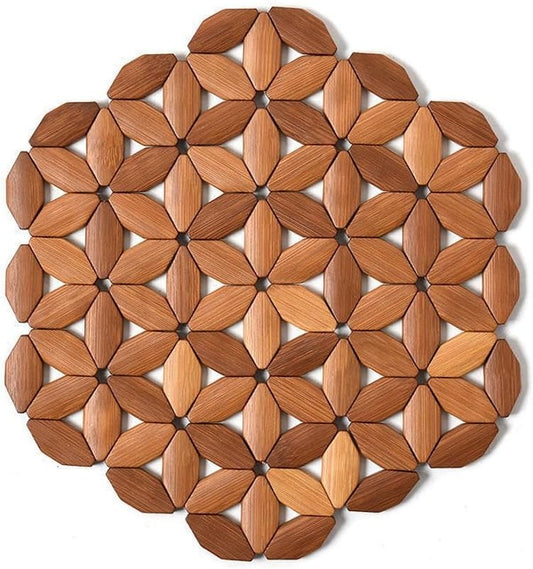 Round Wooden Pot Stand 24cm - Solid Wood Heat Resistant Table Protector for Kitchen & Dining Room.