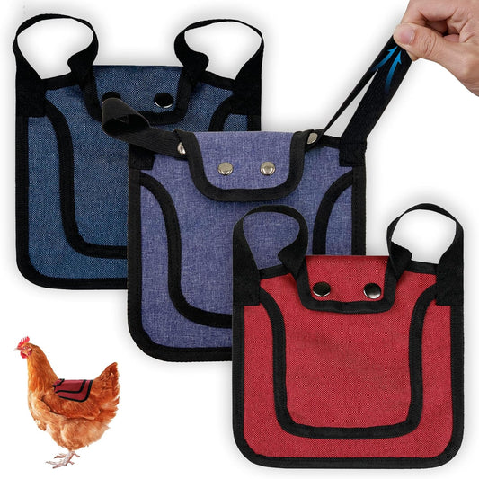 3 Piece Chicken Saddle Set Red/Blue/Purple Elastic Strap Back and Side Protection Poultry Accessories.