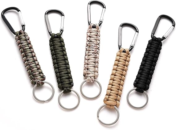 5 Pack Karabiner Keychains with Woven Lanyard Musket Hook for Outdoor Camping Hiking Backpacks.