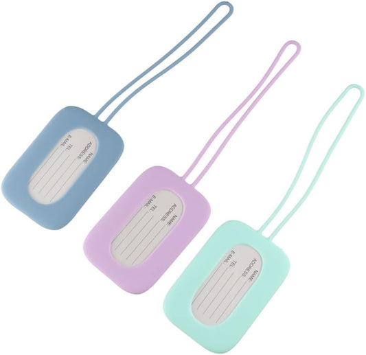 3-Piece Loss-Resistant Silicone Square Luggage Tags with Hanging Cable Travel Accessories.