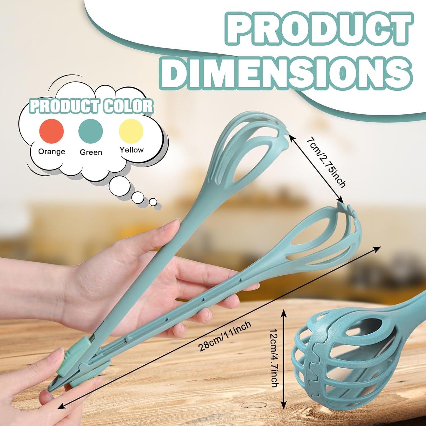 3-Piece Handheld Egg Beater Set 2-in-1 Food Tongs Mixer Salad Mixing Kitchen Tools for Cooking Baking