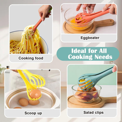 3-Piece Handheld Egg Beater Set 2-in-1 Food Tongs Mixer Salad Mixing Kitchen Tools for Cooking Baking