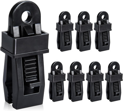 8 Pack Black Tarp Clips with Eyelets Heavy Duty Tent Canvas Clamps for Camping Caravan Awning Boat Outdoor Use.