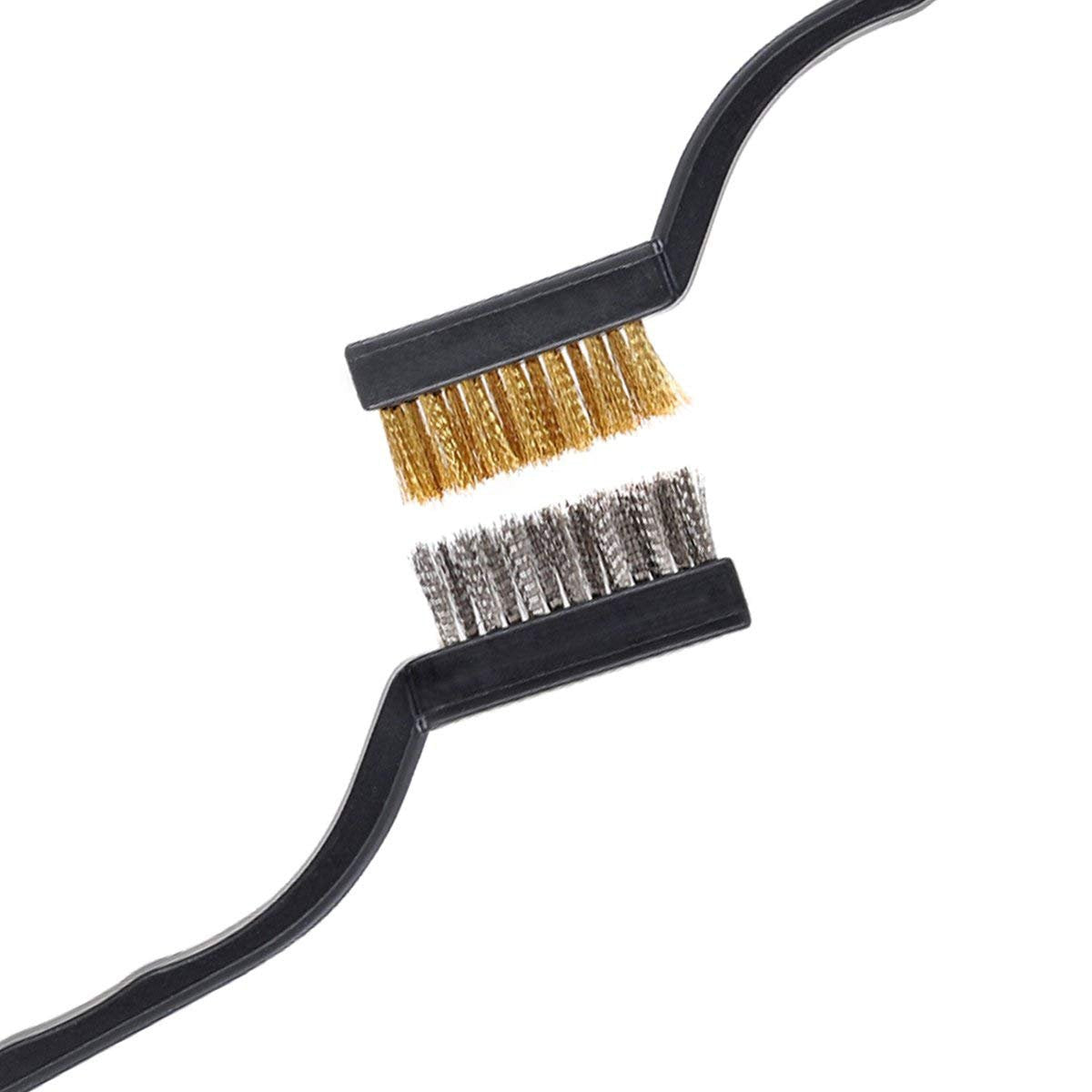 12-Piece Stainless Steel & Brass Wire Brush Set with Scraper and Bent Handle for Cleaning Weld Slag and Rust