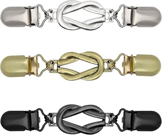 3-Pack Clothing Clips for Women & Men Waist Trouser Shirt Collar Scarf Card Holders Secure Dress Pants Waistline Adjustable Fashion Accessory.