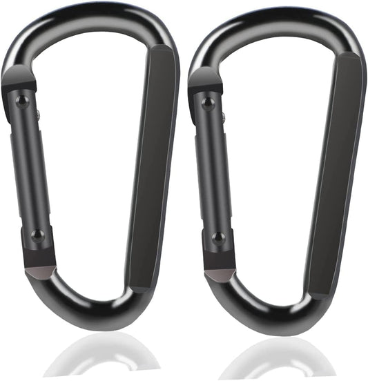 2 Pack Aluminum Black D-Shaped Carabiner 8cm - Camping Outdoor Keychain Clip for Backpack Keys.
