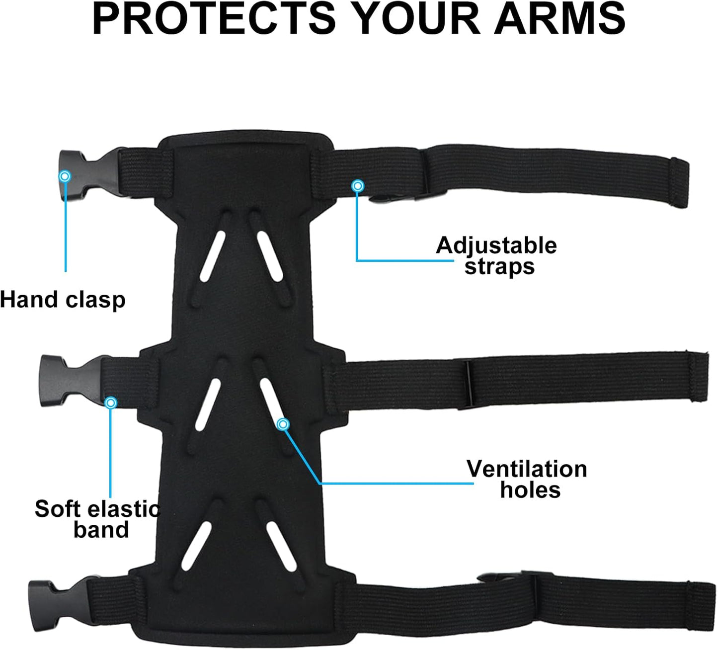 Archery Arm Guards - 1 Piece - Black - Adjustable - Wrist & Forearm Protection - Unisex - Suitable for Teens & Adults.