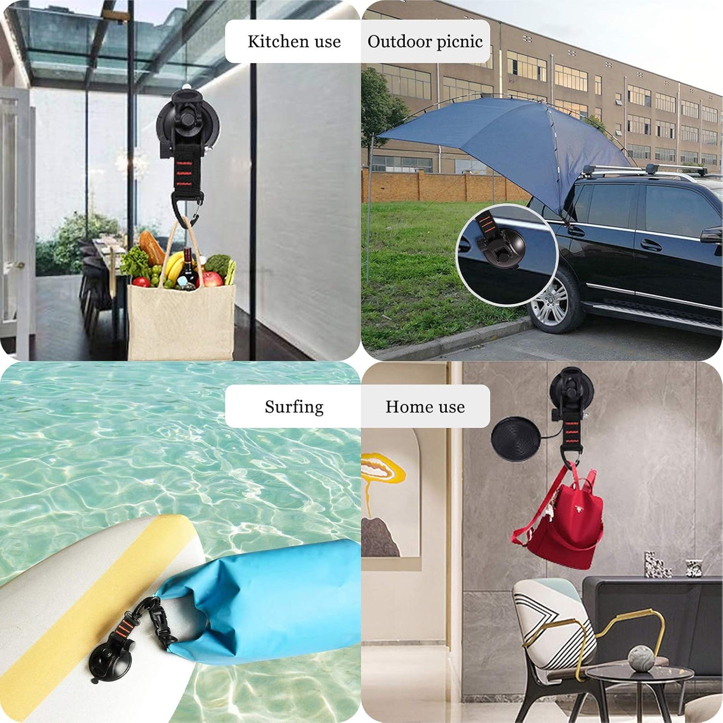 Strong Suction Hooks 4 Pack for Caravans Boats Window Glass - Heavy Duty Mounting Hooks with Fasteners - Secure Grip Camping Accessories