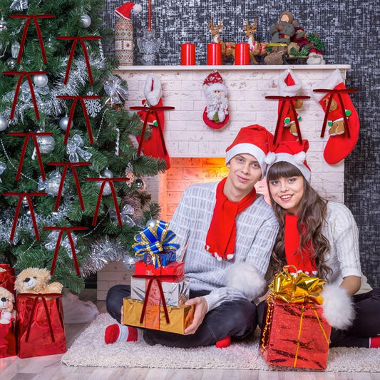 24 Pack Red Felt Christmas Bows - Festive Ribbon Ornaments for Home Indoor Outdoor Party Wreath Decorations.