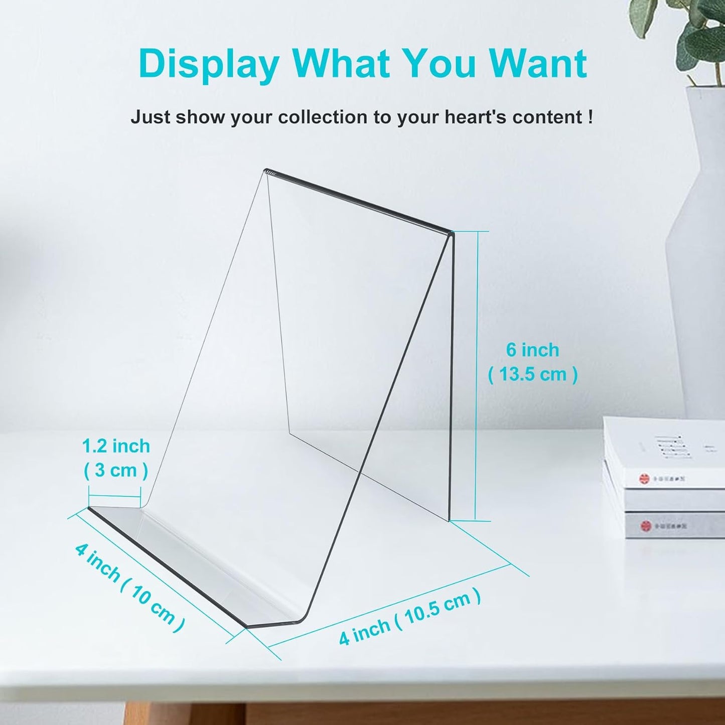 4-Pack Acrylic Open Shelving Unit - Transparent Display Rack for Books Photos Artworks - Multi-Purpose Tablet Stand and Card Holder