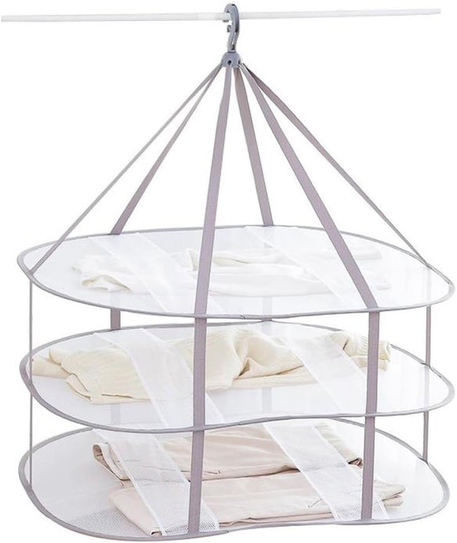 3-Tier Folding Clothes Drying Rack for Flat Drying Wool & Sweaters - Maintains Shape & Prevents Stretching - Space Saving Design. Hover Image